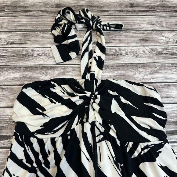 Apt 9 Women's Tropical Palm Fran Tie Halter Mini Dress M Med Medium Black Ivory - Picture 5 of 12